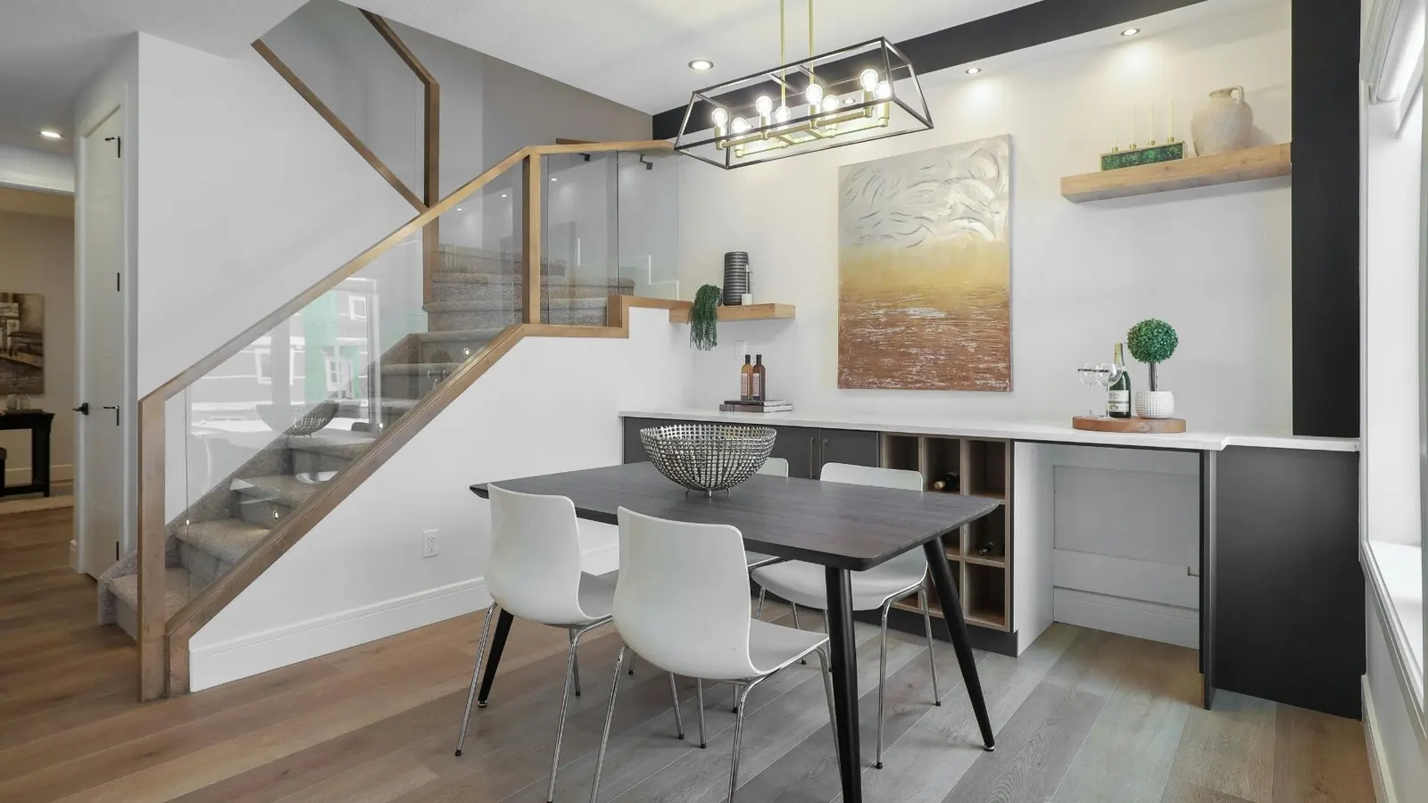 Modern dining space and staircase cleaned for a move-in ready finish